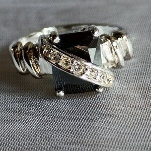 Park Lane Midnight Ring Jet Black and Clear Genuine CZ's Size 8 NWOT